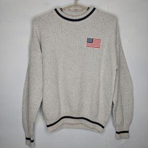 Pro Elite Vintage Sweater USA Textured Knit Long Sleeve American Flag Applique